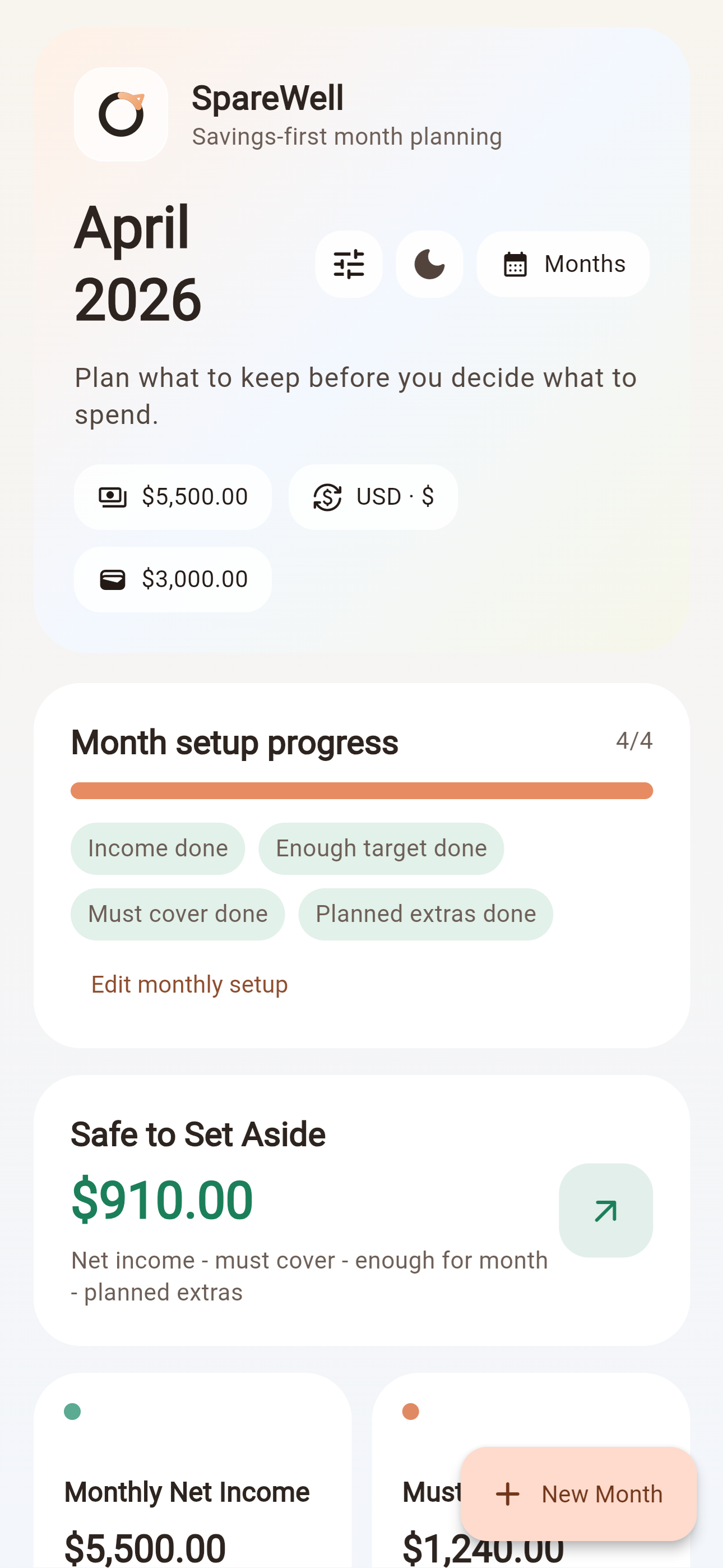 SpareWell app screen